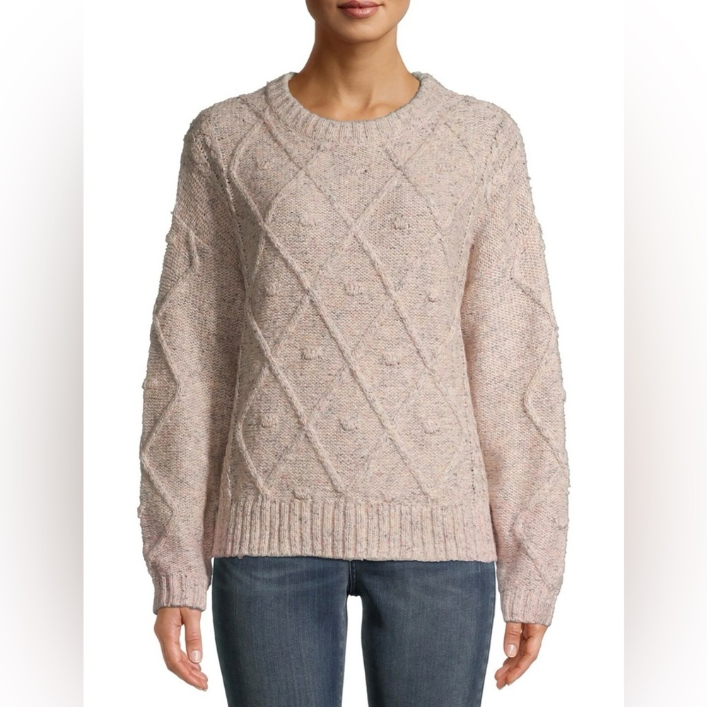 Time and Tru Women's Cable Knit Sweater - Light Pink Beige